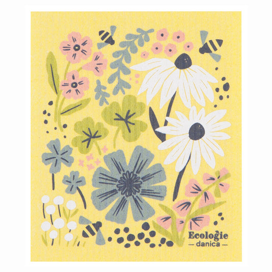 Bees Blooms Swedish Dishcloth