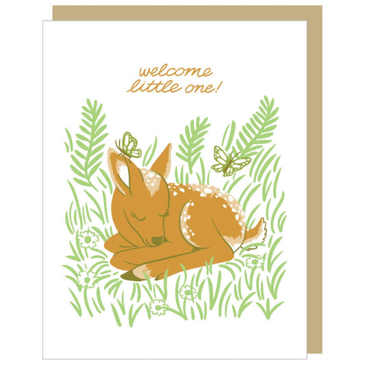 Napping Fawn Welcome Little One Baby Card