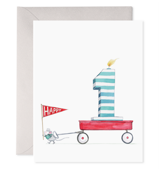 1st Birthday Mouse Wagon Card
