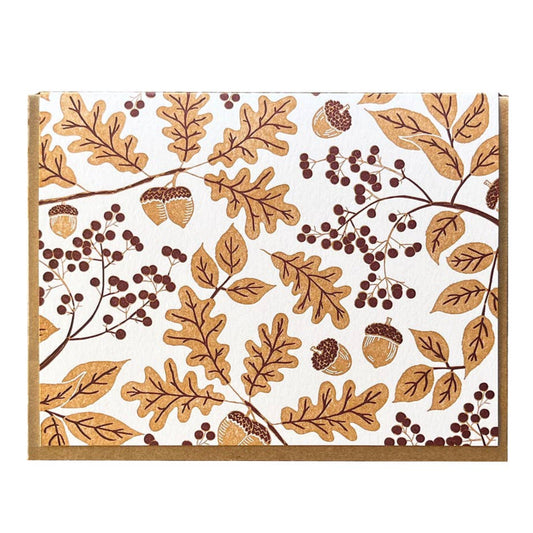 Golden Leaves Fall Acorns Blank Card