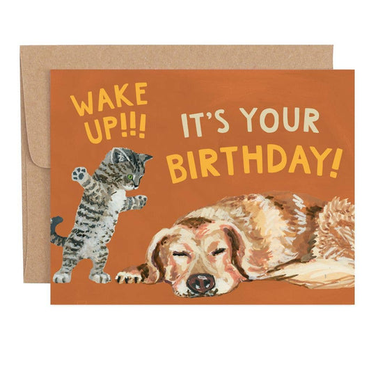 Wake Up Its Your Birthday Cat  Dog Card