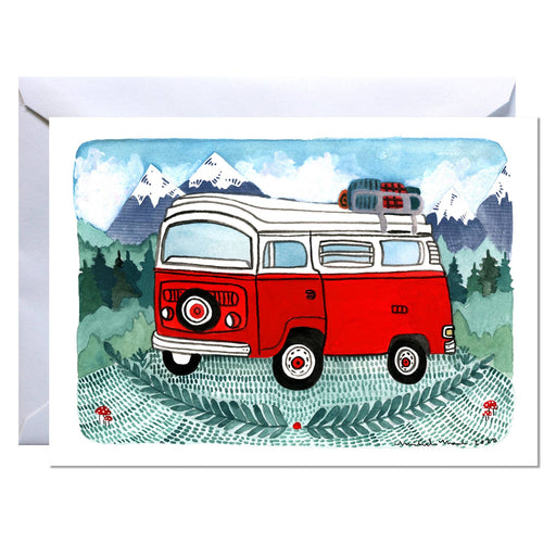 Red Camper Van Blank Card
