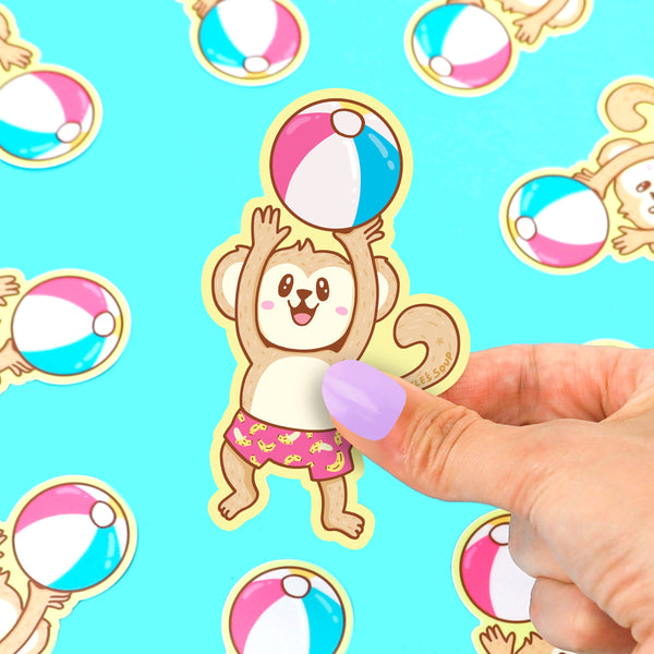 Monkey at Beach Vinyl Sticker