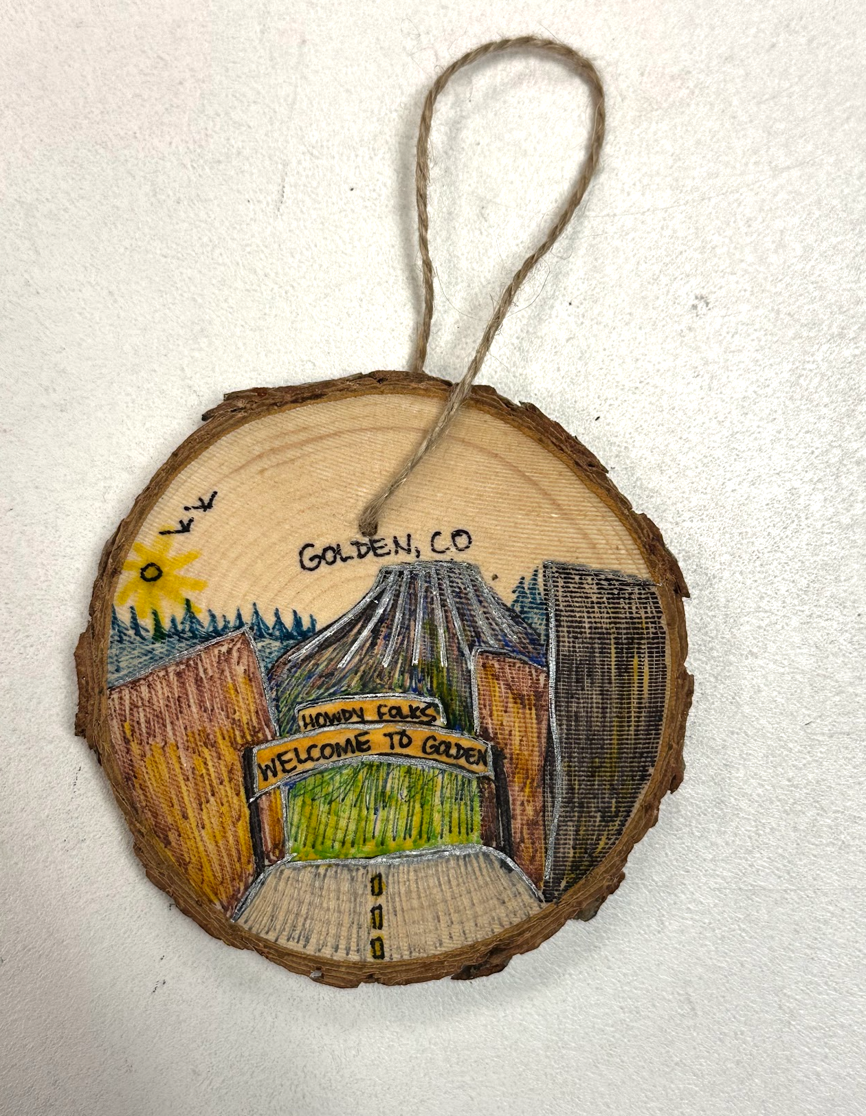 Golden City Sketch Aspen Wood Ornament
