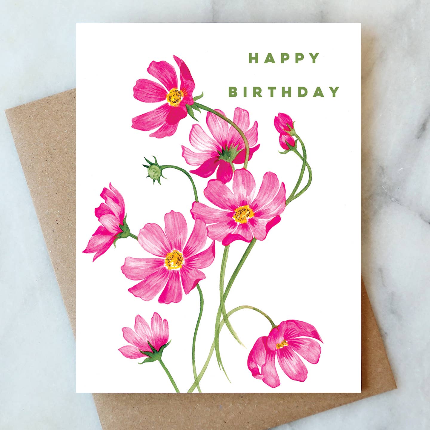 Cosmos Flower Happy Birthday Card