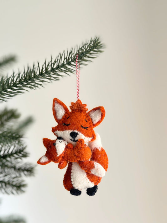 Felt Fox and Baby Ornament
