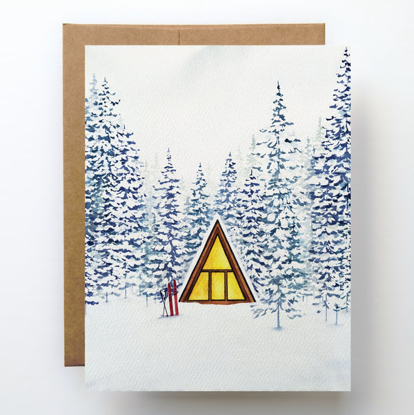 Snowy Cabin Winter Blank Card