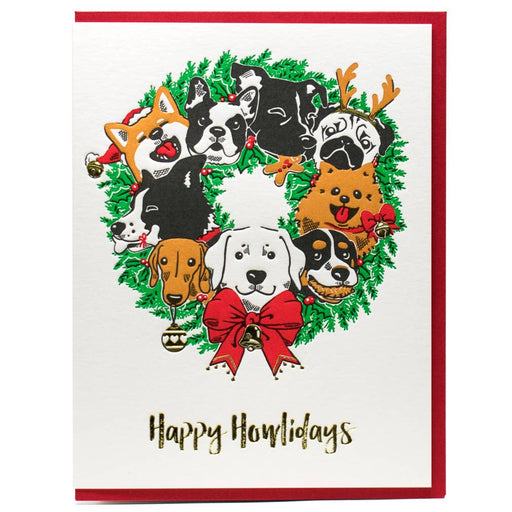 Happy Howlidays Dog Wreath Card