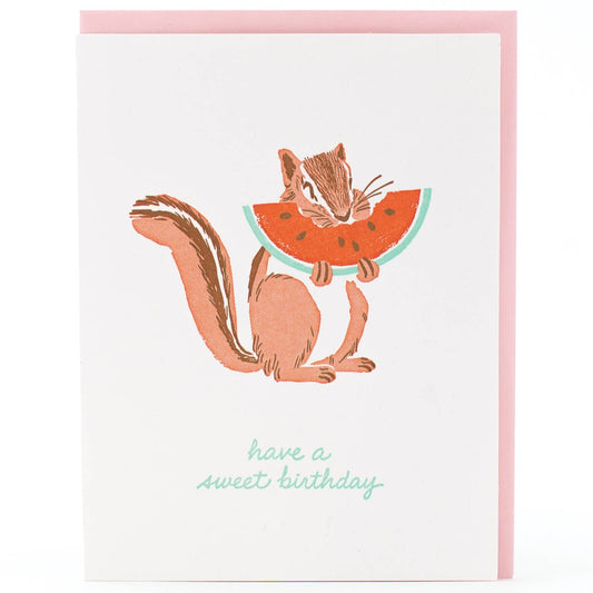 Sweet Chipmunk Watermelon Birthday Card