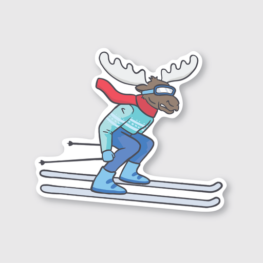 Skiing Moose Vinyl Sticker