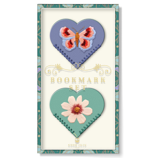 Embroidered Hearts Corner Bookmark Set