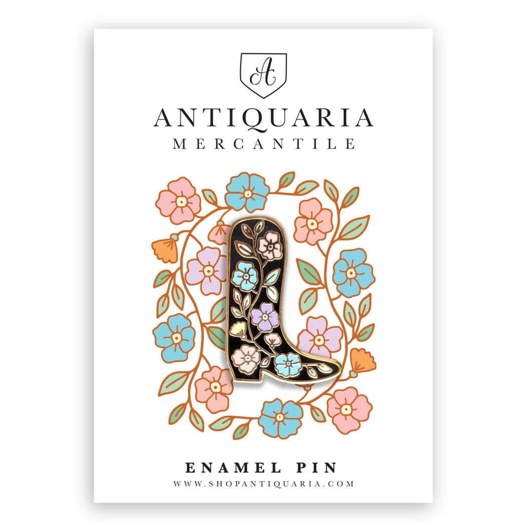 Folk Floral Cowboy Boot Enamel Pin