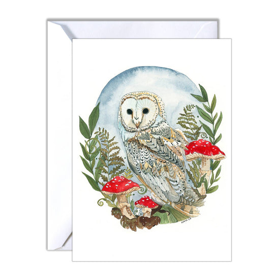 Barn Owl Mushrooms Blank Card