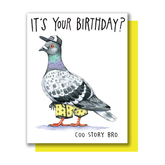 Pigeon Its Your Birthday Cool Story Bro Card
