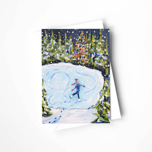 Ice Skating in a Winter Wonderland Blank Holiday Card