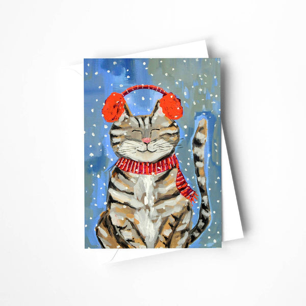 Cozy Cat Earmuffs Blank Holiday Card
