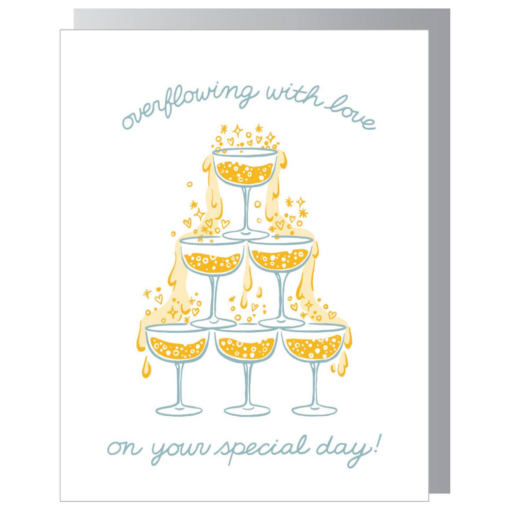 Overflowing with Love Champagne Wedding Card