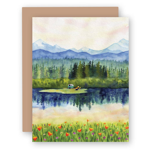 Camper Mountain Lake Blank Card