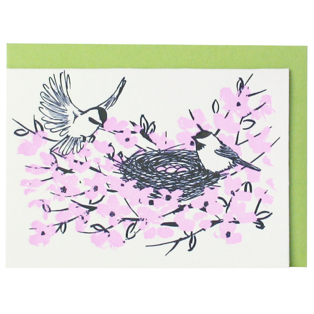 Chickadee Birds in Nest Mini Blank Cards