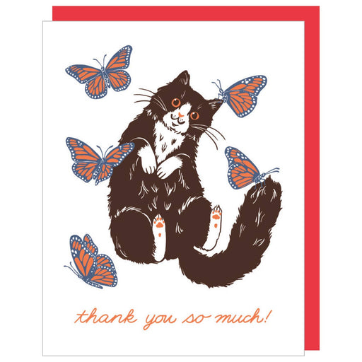 Cat & Butterflies Thank You So Much Card