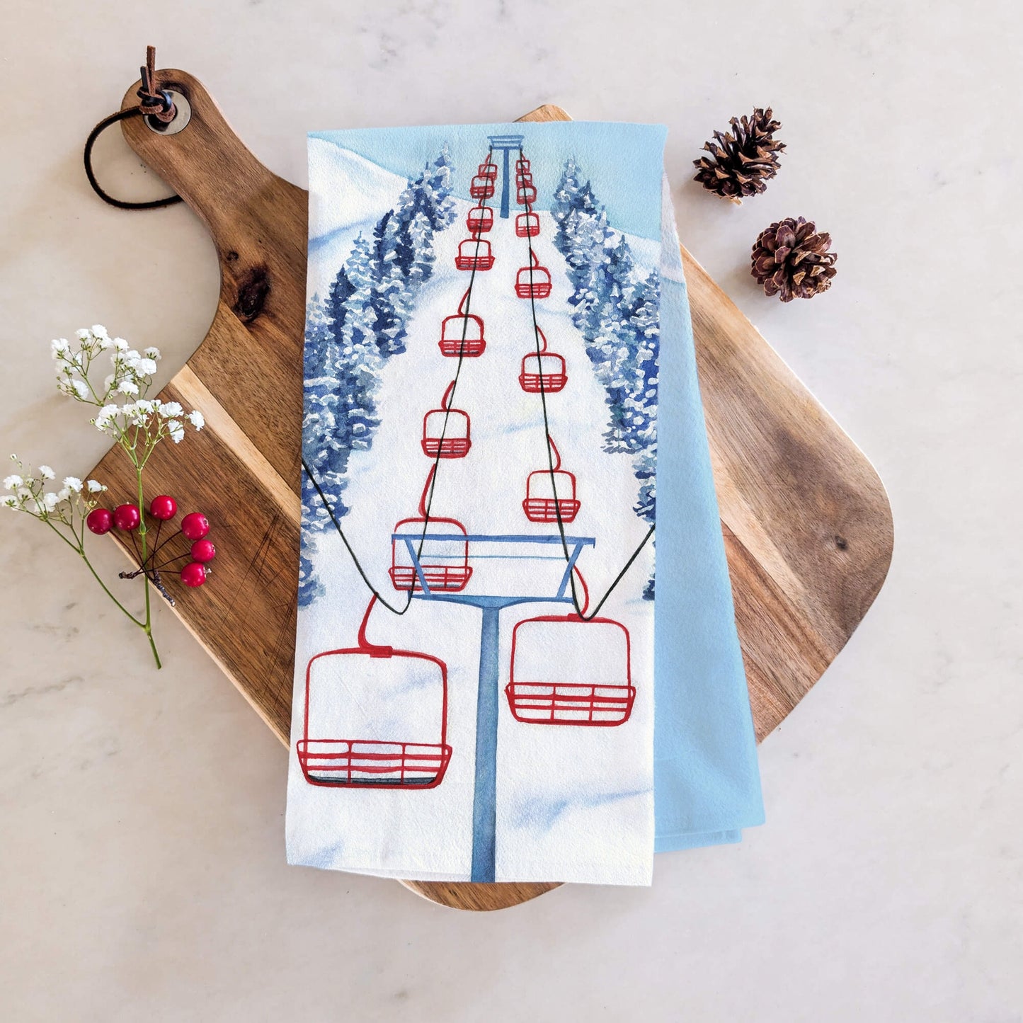 Ski Chair Lift Winter Tea Towel