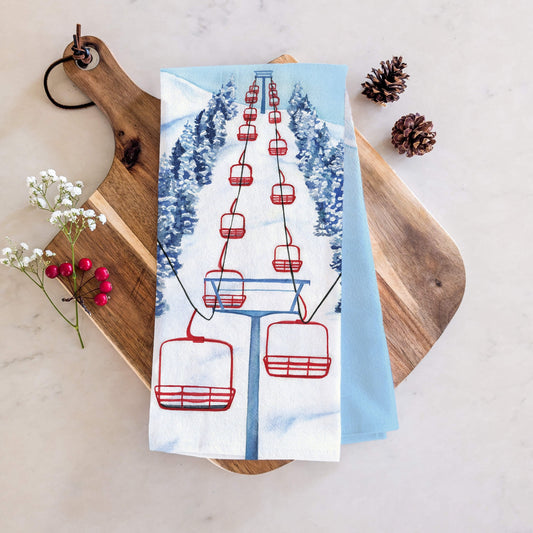Ski Chair Lift Winter Tea Towel