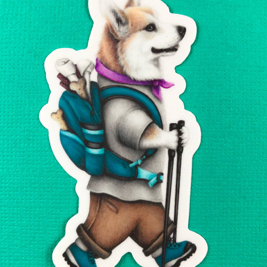 Hiking Corgi Sticker