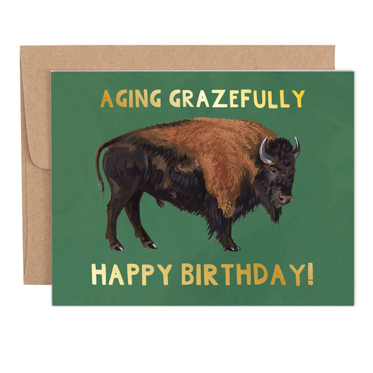 Aging Grazefully Buffalo Birthday Card