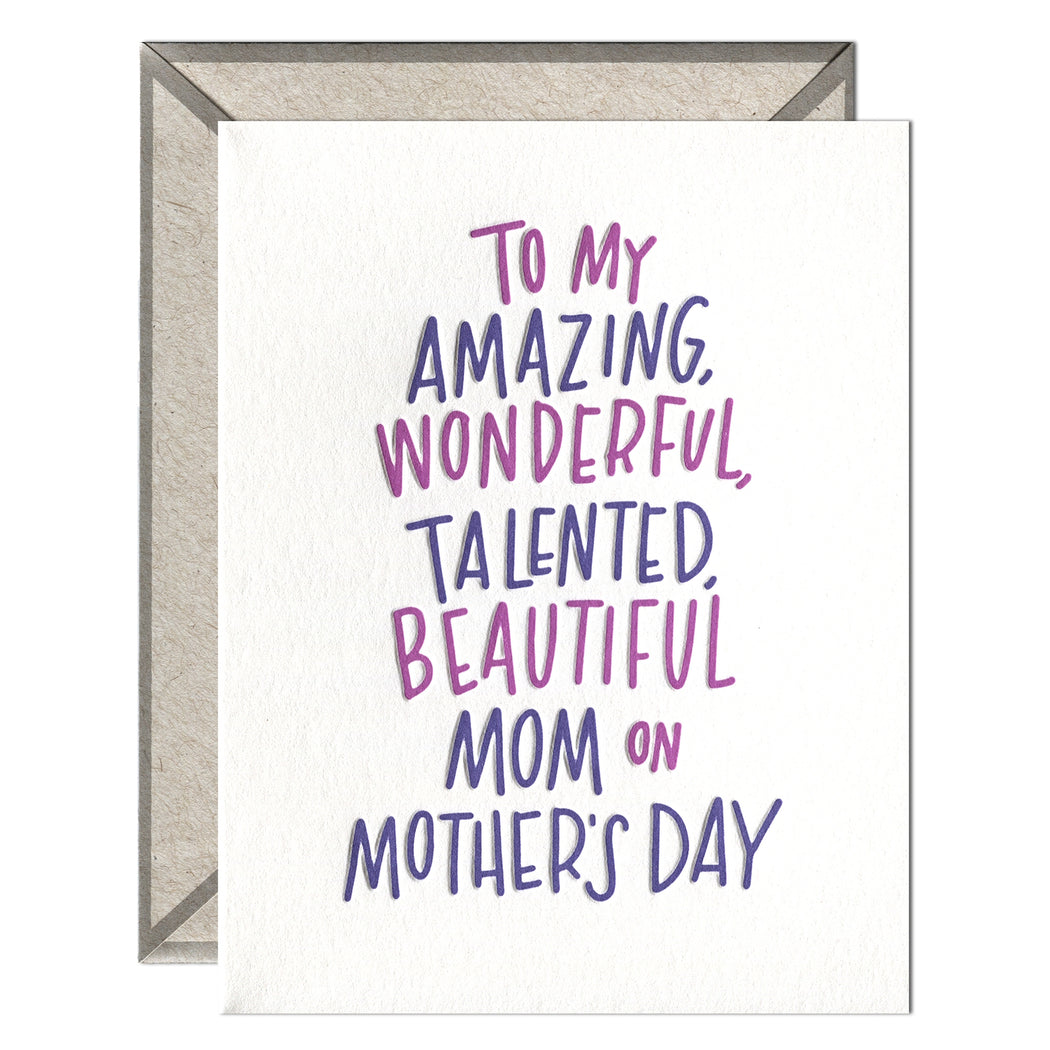 Amazing Wonderful Talented Mom Mothers Day Card