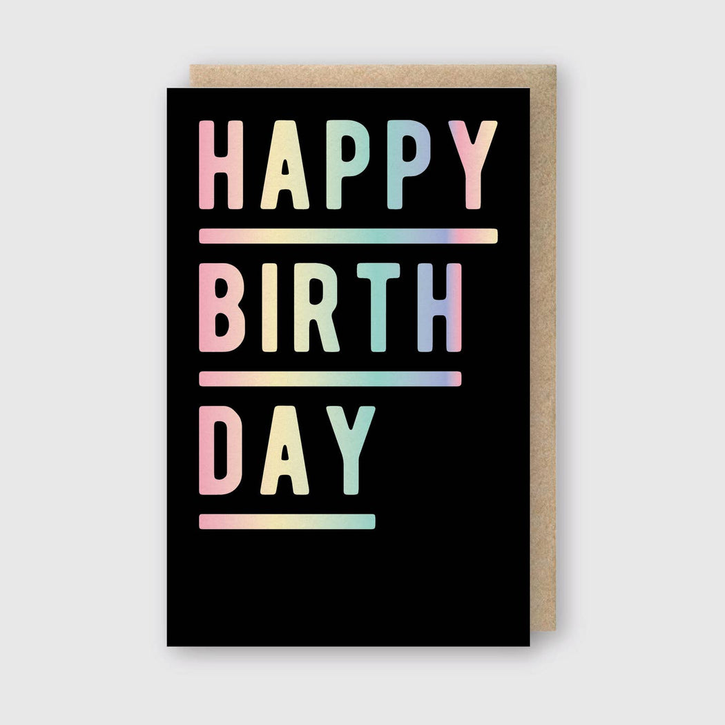 Holographic Foil Black Happy Birthday Card