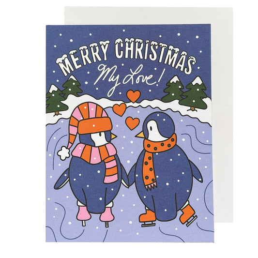 Ice Skating Penguins Christmas Love Card
