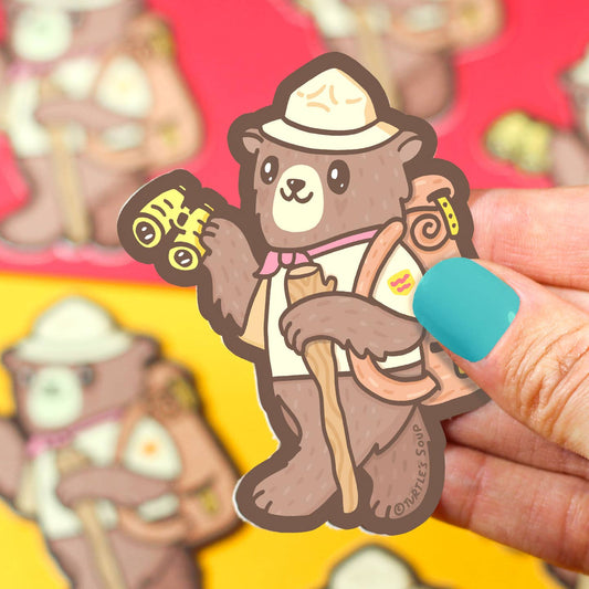 Hiking Bear Vinyl Sticker