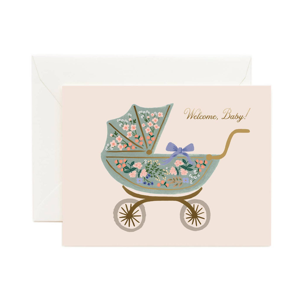 Floral Pram Welcome Baby Card