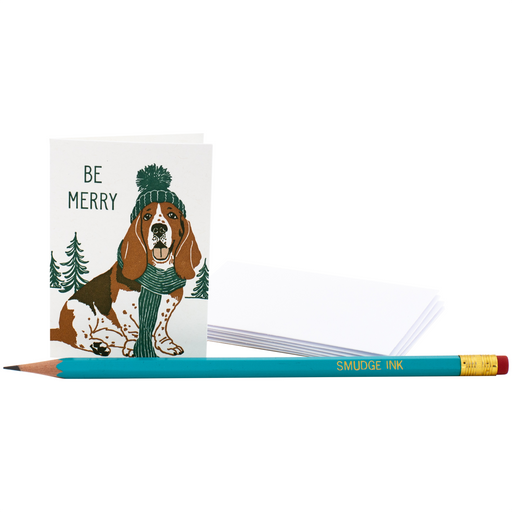 Be Merry Basset Hound Dog Mini Blank Cards