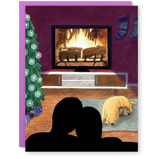 Yule Log & Chill Fireplace Snuggles Blank Card