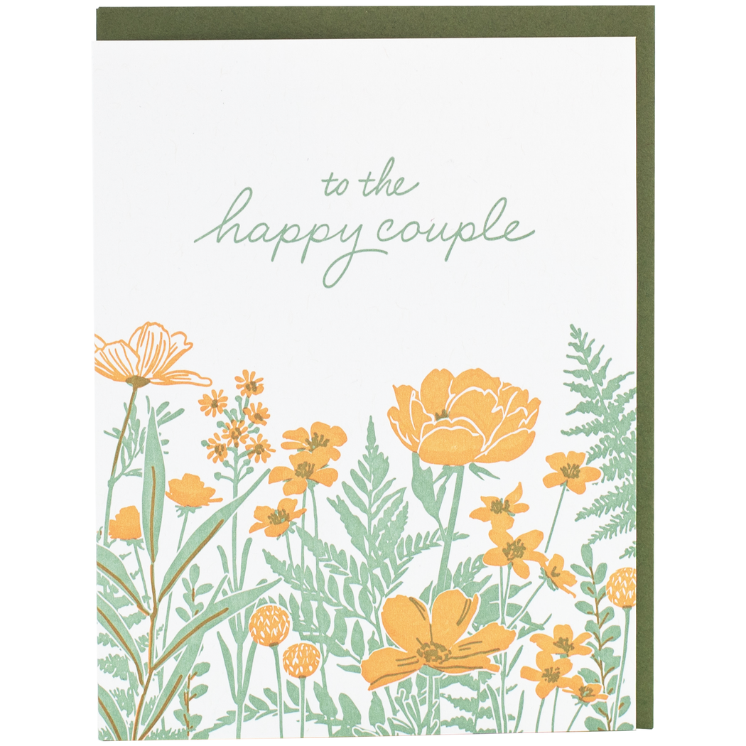 Field of Flowers Happy Couple Wedding Card