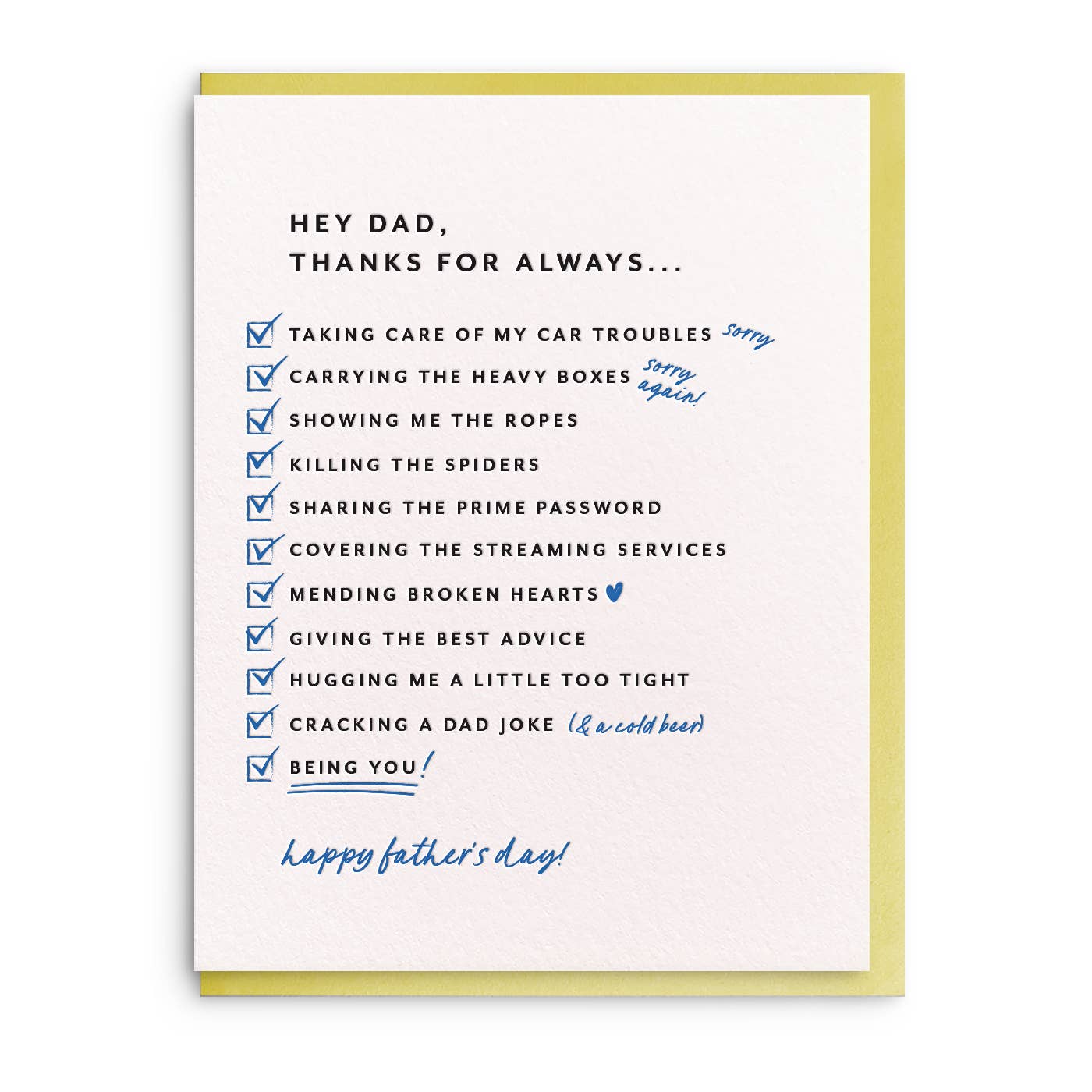 Dad List Thanks For Always Fathers Day Card