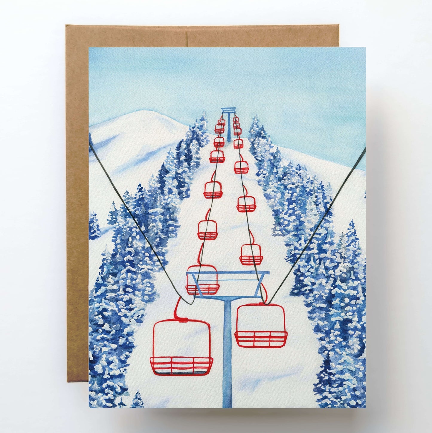Red Winter Ski Lift Blank Card