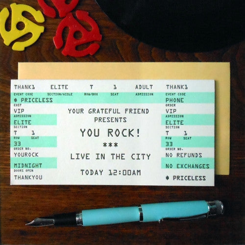 You Rock Concert Ticket Thank You Card