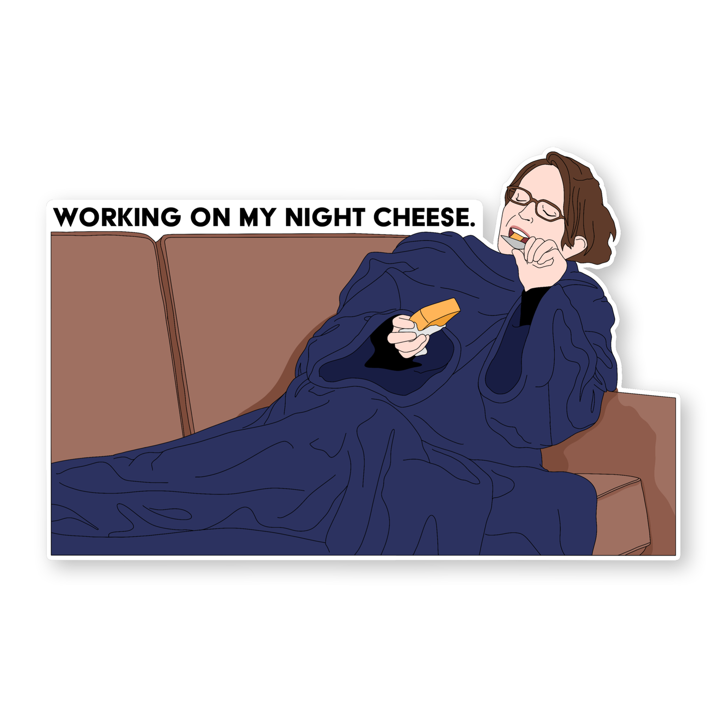 Liz Lemon Working on My Night Cheese Vinyl Sticker
