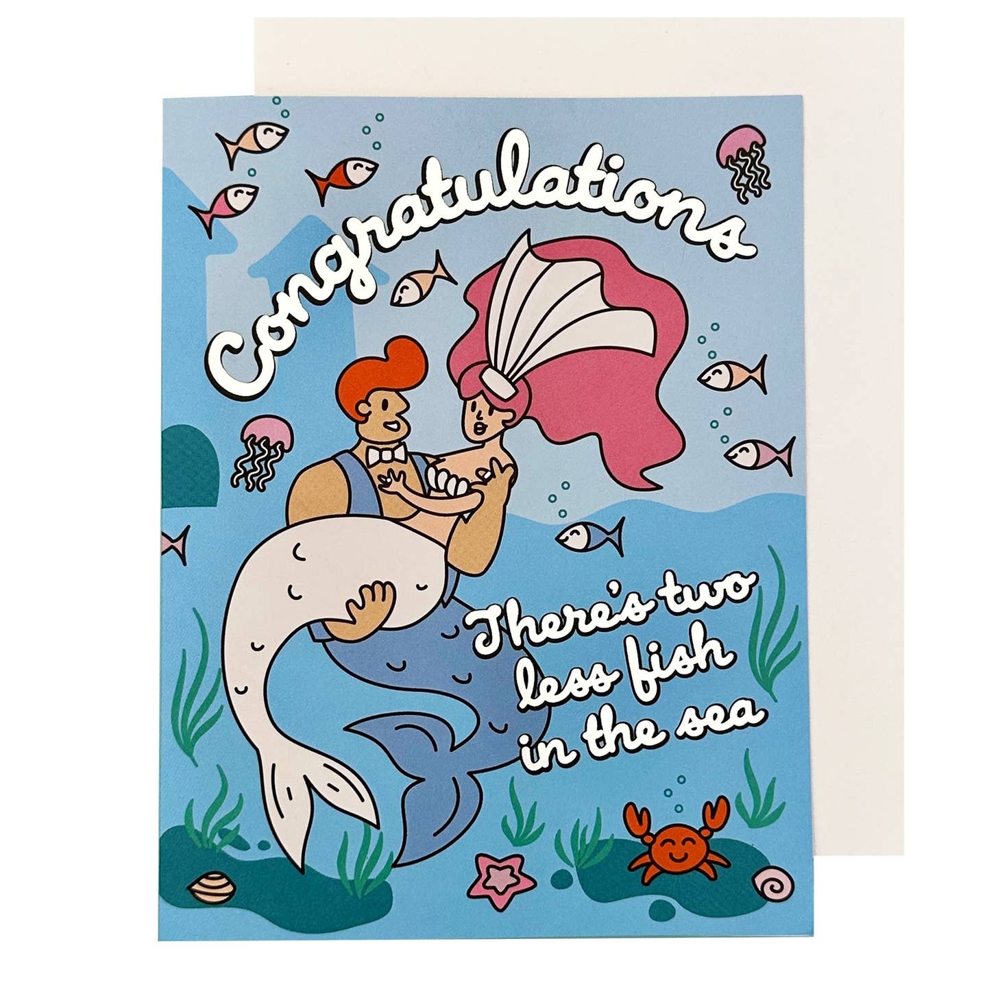 Two Less Fish Mermaids Wedding Card