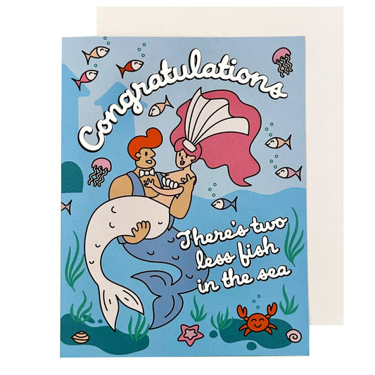 Two Less Fish Mermaids Wedding Card