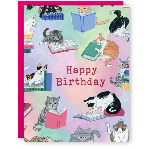 Books & Cats Happy Birthday Card