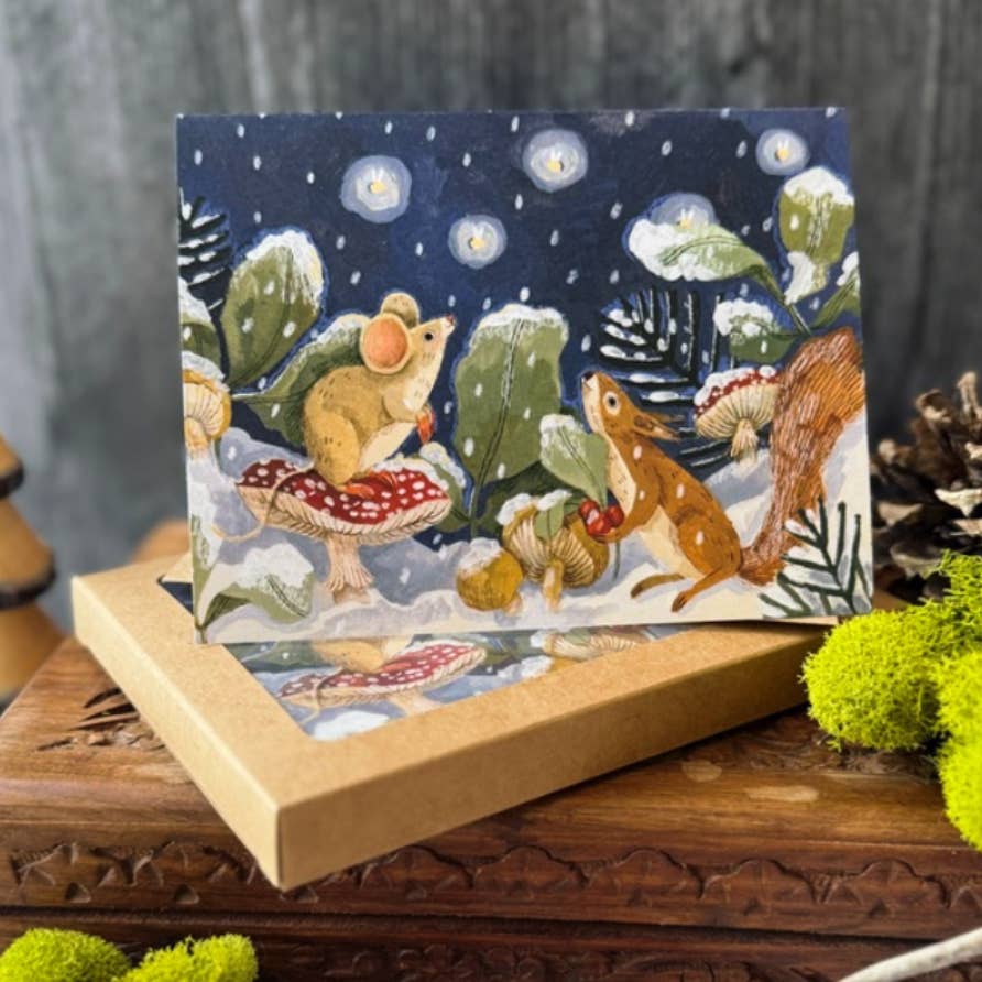 Mushroom Snow Holiday Cards