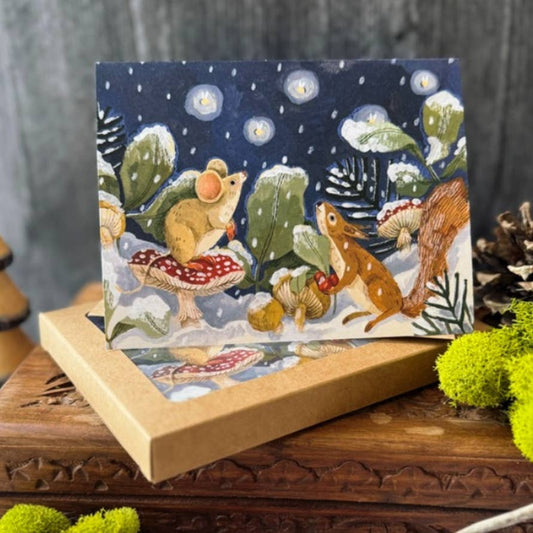 Mushroom Snow Holiday Cards