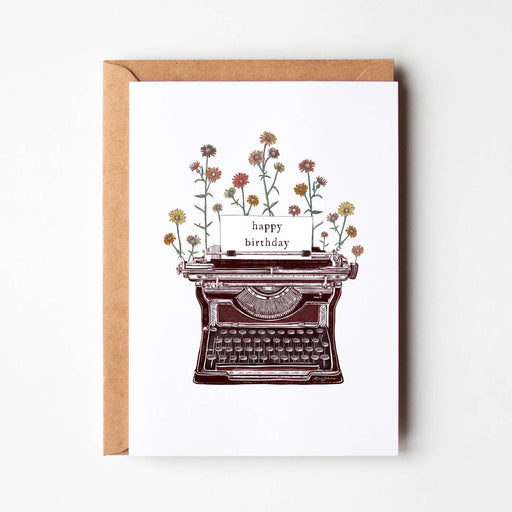 Happy Birthday Floral Typewriter Card