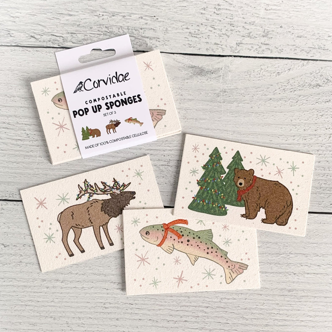 Holiday Wildlife Compostable Pop Up Sponge Set