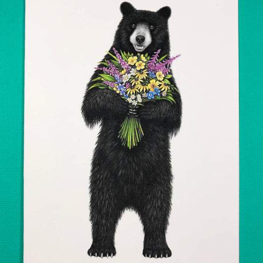 Bear With Flowers Card