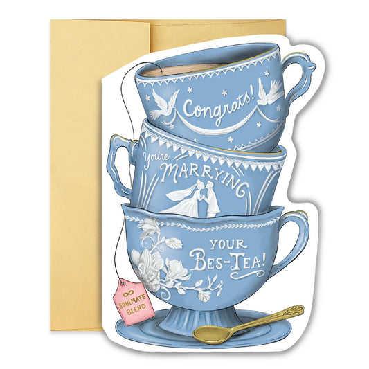 Wedding Congrats Bes Tea Teacup Stack Diecut Card