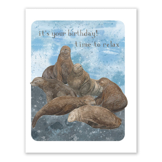 Sea Lions Relax Birthday Card